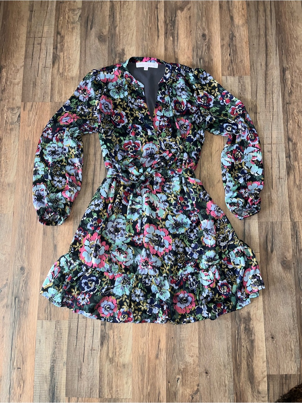 Floral Wrap Mini Dress in Black & Multi — Women's
